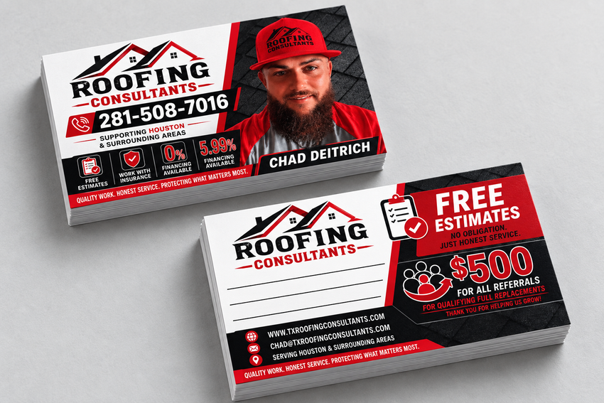 Roofing business card front and back mockup