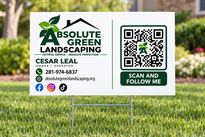 Absolute Green landscaping yard sign mockup